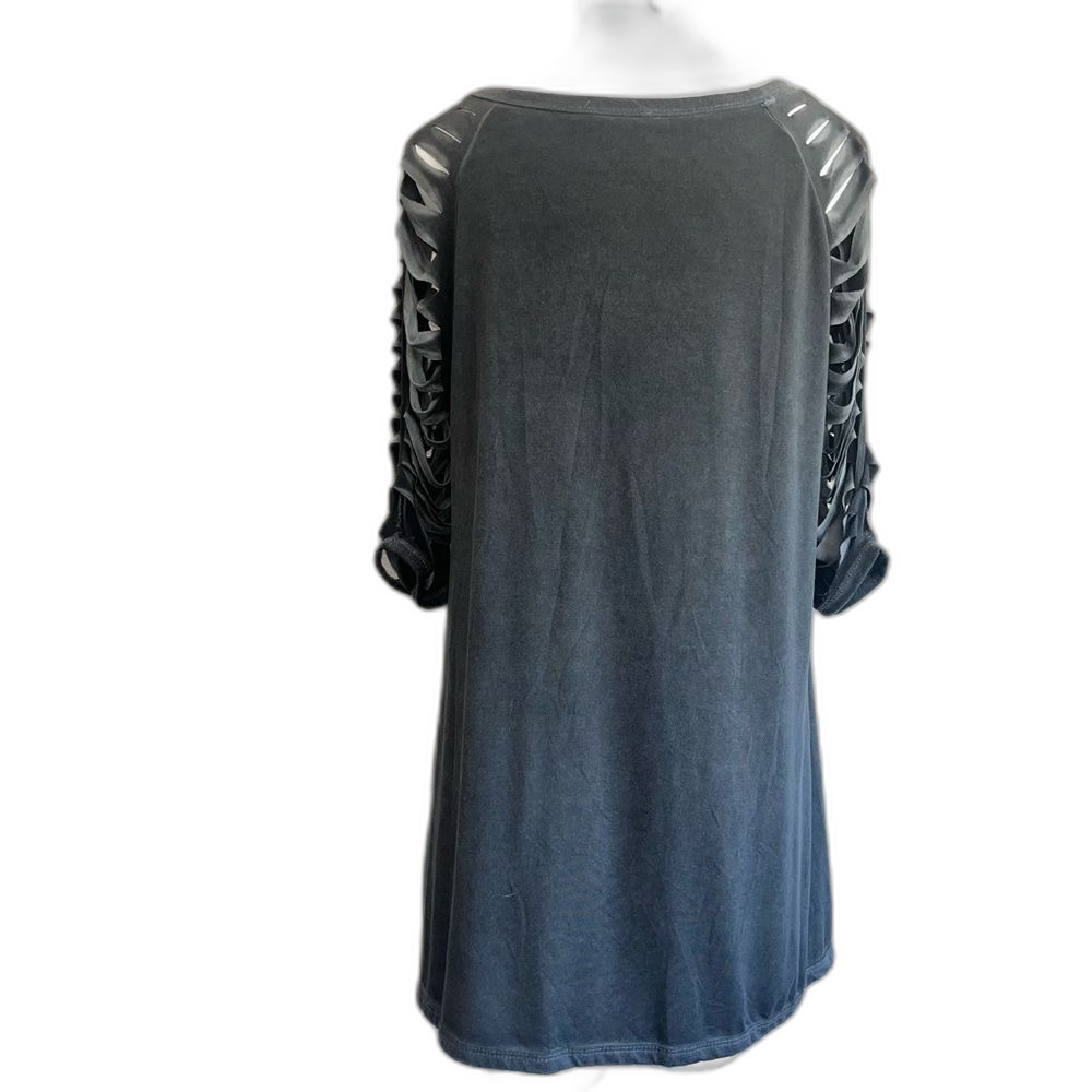 Very Moda Dark Charcoal Gray Distressed Sleeve Tunic Top Small Medium S/M NWOT - Picture 4 of 7